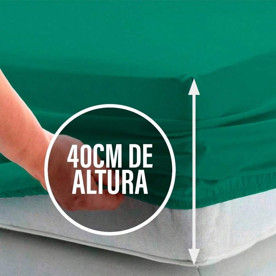 Fitted Sheet With Elastic All Around 40 Cm HEIGHT Percale Flex 400 Thread Count Satin Touch - EXTRA HIGH - Xanh ngọc lục bảo - Xem 1
