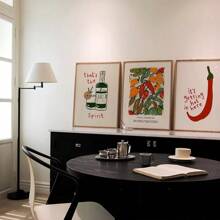 3PCS Wall Arts Posters Optional Frame Chili Pepper Prints And Posters Retro Spirit Wall Art Kitchen Pictures Vintage Aesthetic Dining Room Decoration Canvas Painting Canvas Botanical, Wall Art With Frame