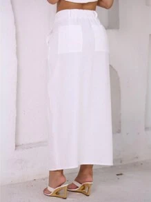Women's Long Tailored Pencil Skirt With Front Slit, Elegant And Casual - 白色 - 查看 2