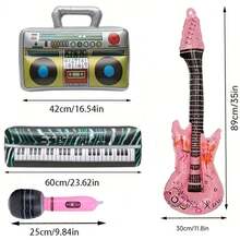 Inflatable Musical Instrument Set: Including Microphone, Radio, Keyboard And Guitar - Perfect For Parties And Gatherings - Multicolor - View 7