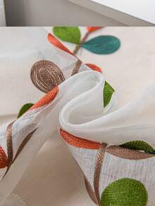 LOSPRING Cortina de lino con bordado de hojas de 4 colores y borlas de pompones blancos, cortina corta para ventana de cocina - Hojas de cuatro colores - Ver 6