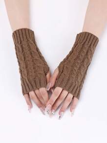 Cable Knit Fingerless Mittens, Warm Knitted Half Finger Gloves - Multicolor - View 7