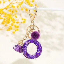 1 móc khóa chữ cái đầu màu tím, quả bóng lông nhỏ có tua rua, móc khóa chữ cái bằng nhựa cho túi xách và ba lô của phụ nữ - Quà tặng phụ kiện thời trang - Nhiều màu - Xem 15