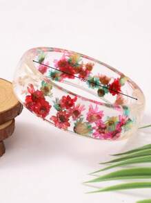1 Pc Fashionable & Fresh Dried Flower Wide Resin Bracelet, Elegant Summer Holiday Style For Women