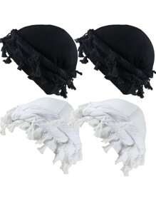 4 件复古流苏扭纹头带、缎纹衬里头巾、男女流苏头巾帽、男士嘻哈个性套头帽、高品质缎纹衬里扭纹尾帽、中性编织头带、万圣节头巾 - A - 查看 7