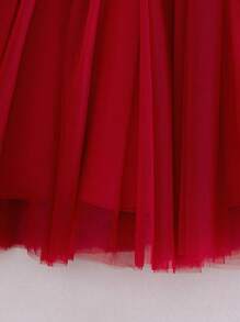 女婴勃艮第礼服套装，包括蓬松薄纱裙，适合婚礼、生日派对，年龄 0-2 岁 - 酒紅色 - 查看 6