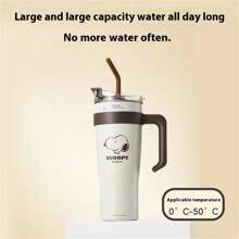 Miniso 1600ml/54.11oz Cartoon  Series Jumbo Straw Cup, Portable Large Capacity Water Bottle,  Insulated Tumbler - Brown - View 2