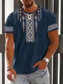 Summer Graphic Tee - Crew Neck, Short Sleeve, Slight Stretch, Polyester, Print Pattern, Casual, Regular Fit, Chic Street Wear For Men
