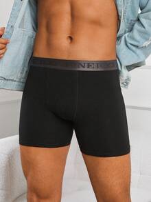 FINETOO 1 件装 男士 字母带 纯色 长款平角内裤 - 黑色 - 查看 5