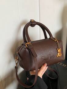 时尚简约的女士软皮手提包，百搭日常斜挎单肩包，附赠吊坠 - 咖啡棕 - 查看 6