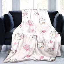 Blanket 1pc150*200cm Rabbit Flower Cat Cherry Fruit Copy Pattern Blanket Blanket Comfortable Soft Skin-Friendly Plush Blanket Flannel Blanket, Sofa Blanket Suitable For Adults At Home/Picnic/Travel, Gifts For Friends, Family And Partners To Keep Warm Warm Blanket Suitable For Bed Blankets, Air Conditioning Blankets, Bath Towels, Sofa Blankets, Pet Blankets, Nap Blankets, Suitable For All Scenes. - Multicolor - View 1