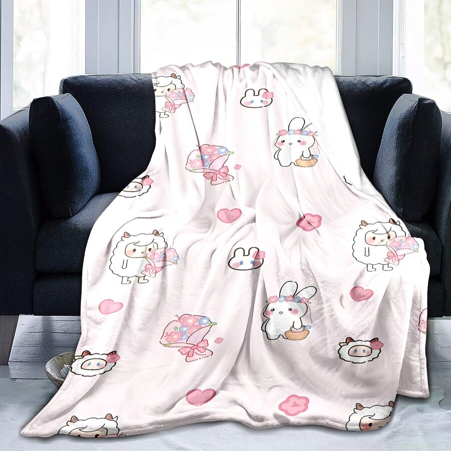 Blanket 1pc150*200cm Rabbit Flower Cat Cherry Fruit Copy Pattern Blanket Blanket Comfortable Soft Skin-Friendly Plush Blanket Flannel Blanket, Sofa Blanket Suitable For Adults At Home/Picnic/Travel, Gifts For Friends, Family And Partners To Keep Warm Warm Blanket Suitable For Bed Blankets, Air Conditioning Blankets, Bath Towels, Sofa Blankets, Pet Blankets, Nap Blankets, Suitable For All Scenes. - Multicolor - View 1