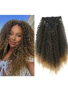 20 Inch Long Deep Kinky Curly Clip In Hair Extension, Full Head Heat Resistance Fiber 140g 7pieces Synthetic Hair Extensions For Natural Black Clip In Jerry Curly Hair Extensions