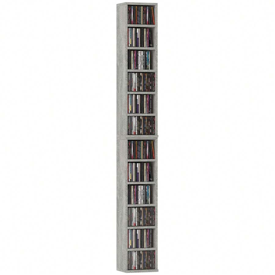 HOMCOM 204 CD Media Display Shelf Unit Set Of 2 Blu-Ray Tower Rack W/ Adjustable Shelves Bookcase Storage Organiser