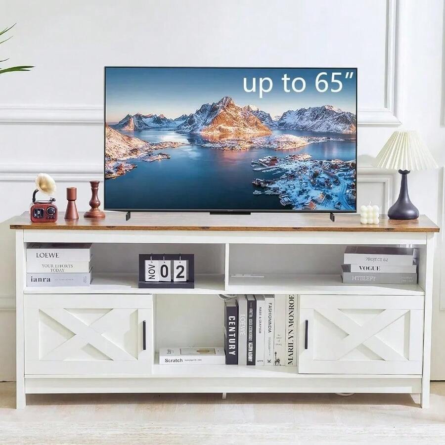TV Console, Entertainment Center With Power Outlets For TVs Up To 65