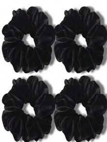 4 件纯色休闲可爱优雅街头时尚宫廷风格合成纤维发圈，适合所有季节 - 4件套 - 查看 2