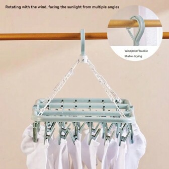 Foldable Clip And Drip Hanger With 32 Clips - Plastic Hanging Drying Rack For Clothes Underwear Socks