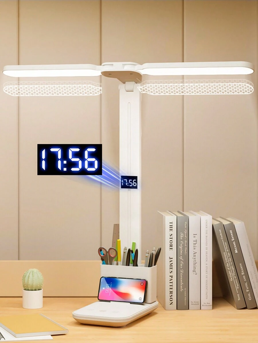 LED Desk Clock, Pen Holder, Folding Reading Lamp, Eye-Care, Rechargeable USB Lamp, Gift For Student Dormitory
