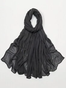1 件女式纯色简约卷边褶皱围巾头巾，柔软透气头巾披肩，休闲日常使用面纱衣服