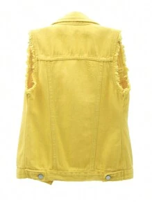 Women's Jean Vest Classic Washed Denim Vest, Sleeveless Solid Color Button Down Jean Jacket - Yellow - View 2