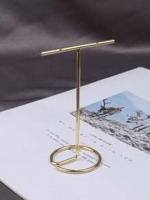 1pc Metal Frame Round Jewelry Display Stand For Rings, Earrings And Accessories, Countertop Storage Organizer For Live Streaming And Photoshoots Back To School - Gold - View 6