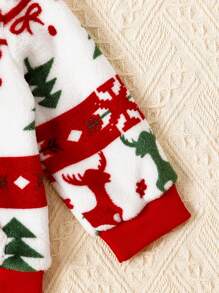 2pcs Baby Boys Cozy Round Neck Christmas Tree Print Long Sleeve Top And Casual Fleece Pants Set, Winter