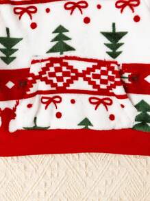 2pcs Baby Boys Cozy Round Neck Christmas Tree Print Long Sleeve Top And Casual Fleece Pants Set, Winter