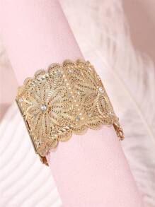 1 件金属空心合金女士优雅水晶镶嵌复古袖口手链，适用于婚礼、派对、节日礼物 - 單一手鐲 - 查看 2