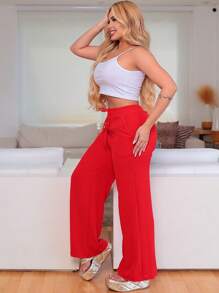 Duna Wide Leg Women's Pantaloons With Elastic Waist And Pocket - Đỏ - Xem 3