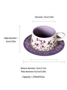 Bộ tách cà phê gốm họa tiết hoa cổ điển, tách trà chiều tinh tế và cao cấp, cốc cho gia đình, sân vườn, nhà hàng, v.v., đồ uống mùa hè và mùa đông, quà tặng - Màu tím - Xem 4