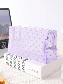 1pc/5pcs Printed Mesh Cosmetic Bag Love Cosmetic Bag Flocked Clear Storage Bag, Large Capacity Cosmetic Bag Portable Cosmetic Storage Bag, Lipstick And Coin Purse Toiletry Bag Travel Hand Storage Bag Women Lipstick Small Bag Mesh Cosmetic Bag Shell Bag Storage Hollow Toiletry Bag, Toiletry Bag Heart Printed Transparent Mesh Cosmetic Bag Travel Toiletries Toiletries Makeup Bag Makeup Bags Makeup Organizer Make Up Organizer Makeup Storage Back To School Supplies