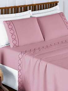 Luxurious 4-Piece King\Queen\Double Percale 400 Thread Count Sheet With Embroidered Detail - Infinity - 葡萄瓣 - 查看 5
