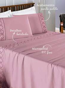 Luxurious 4-Piece King\Queen\Double Percale 400 Thread Count Sheet With Embroidered Detail - Infinity - 葡萄瓣 - 查看 1