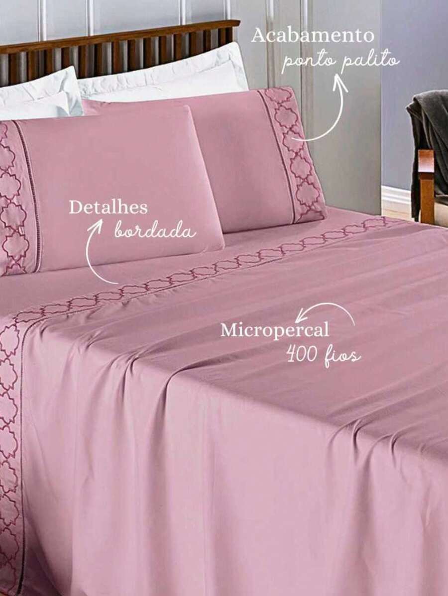 Luxurious 4-Piece King\Queen\Double Percale 400 Thread Count Sheet With Embroidered Detail - Infinity - 葡萄瓣 - 查看 1