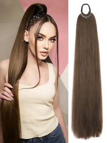 Tóc đuôi ngựa nối dài 26"/34", Dây thun đa năng màu Nâu sẫm Đen Vàng Nâu gỉ Đỏ tía Tóc đuôi ngựa nối dài Chịu nhiệt cho phụ nữ Tóc thẳng dài Tự làm Quấn quanh Tóc đuôi ngựa tổng hợp mềm mại tự nhiên Giáng sinh, Năm mới, Lễ hội hóa trang, Lễ hội âm nhạc - Nhiều màu - Xem 14