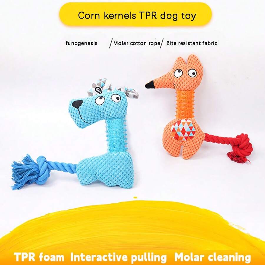 1 件宠物狗咀嚼玩具 - TPR 带吱吱声、绳子、磨牙、咀嚼、宠物互动玩具 - 彩色 - 查看 1