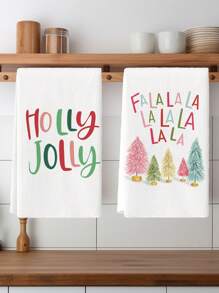 4 Stücke/Set Weihnachten und Winterzeit Küchentücher, Aquarell Weihnachtsbaum, Text, brauner Weihnachtsbaum, Schlitten, roter & pinker Weihnachtsbaum, Weihnachtskugeln, Muster von Weihnachtsmann und Rentierhaus, Geschirrtuch, Teehandtuch, Trockentuch, geeignet für saisonale Winter Küchen- & Badezimmer Dekoration