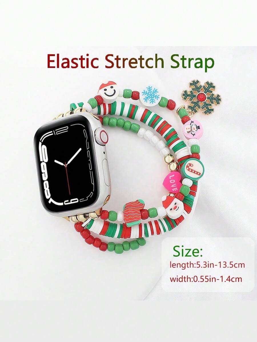 1 件软陶瓷和锌合金圣诞主题表带，带圣诞老人和雪花设计，兼容 Apple Watch Series 9/8/7/SE/6/5/4