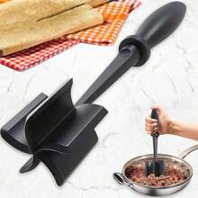 1pc Meat Chopper, Heat Resistant Nylon Burger Meat Masher, Beef Masher, Non-stick Mixing Chopper, Potato Masher Tool - Black - View 1