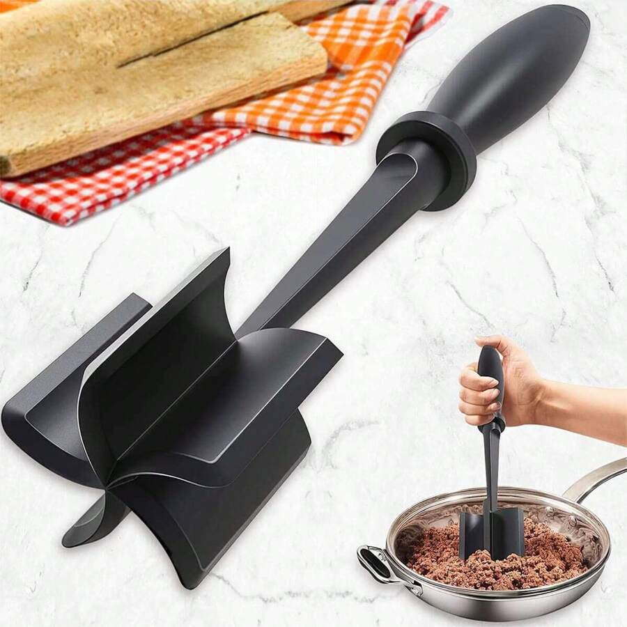 1pc Meat Chopper, Heat Resistant Nylon Burger Meat Masher, Beef Masher, Non-stick Mixing Chopper, Potato Masher Tool - Black - View 1