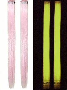 10/20 sztuk Luminous Clip-In Syntetyczne Przedłużki Włosów 20 Calowe Kolorowe Fluorescencyjne Świecące W Ciemności Neonowe Dodatki Do Włosów, Łatwy W Noszeniu Projekt Klipsa, Gładka I Miękka Tekstura Codzienny Modny Akcesorium Damskie Na Imprezy Halloween Nowy Rok