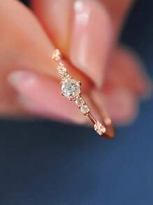 BALMORA 1 件 S925 纯银 14K 镀金 7 颗微型锆石精致简约日式锆石戒指，送给女孩的礼物