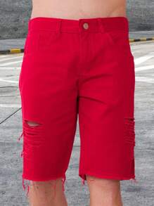 Kit 3 Ripped Bermuda Jeans Shorts Light Color Red White High Quality With Elastane Sport Factory Store - Nhiều màu - Xem 8