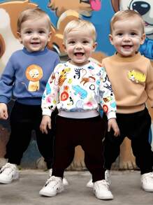 Bộ 3 món quần nỉ thể thao in hình động vật sư tử hổ ngựa vằn mềm mại thoải mái thoáng khí cho bé trai - Nhiều màu - Xem 1