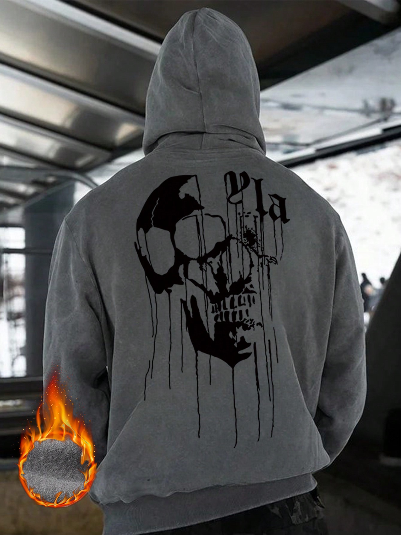 Men's Casual Coconut Tree & Letter Print Fleece Hoodie