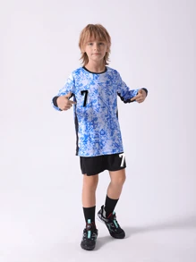 Kids & Teens' New Casual Sports Training Quick-Dry Long Sleeve Sportswear Set, Suitable For Leisure, Sports, Football, Group Activities, Printed With Number 7