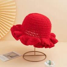 1 件时尚休闲手工钩针纯色荷叶边针织帽，适合女士日常通勤、节日派对穿着 - 彩色 - 查看 17