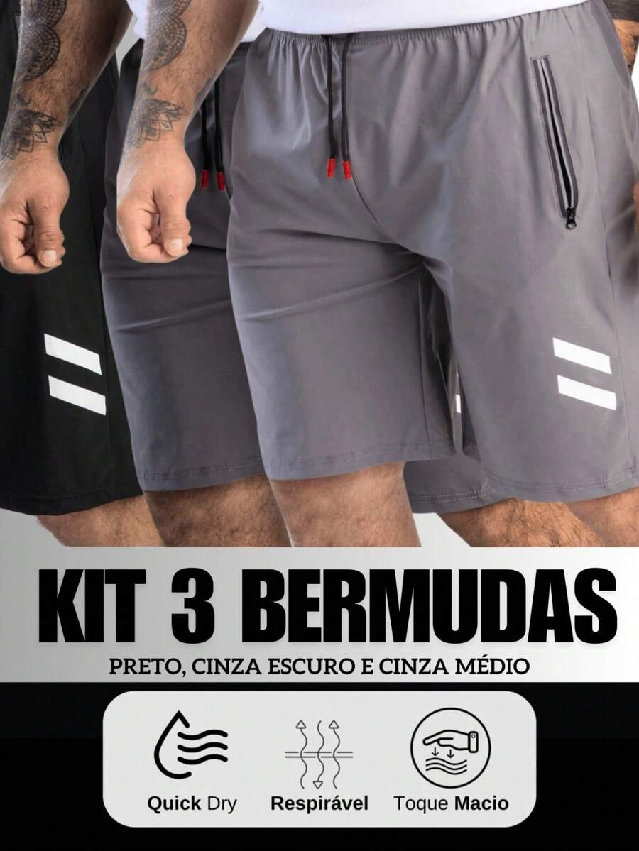 3-Piece Running Shorts Kit With Stripes And Pockets For Men - Nhiều màu - Xem 1