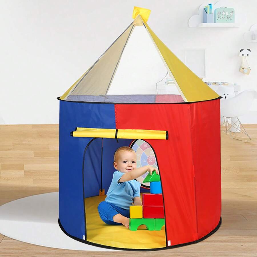 1 件儿童 3 色蒙古包游戏屋玩具，2 合 1 飞镖和球类运动游戏，圣诞节和万圣节派对装饰室内/室外玩具帐篷，适合男孩和女孩 - 彩色 - 查看 1