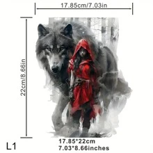 1/2/4 Girl With Wolf Pattern Fashion Heat Transfer Vinyl Patch, Iron On Patch For T-Shirts, Jeans, Jackets, Backpacks, Clothes, Hats And More